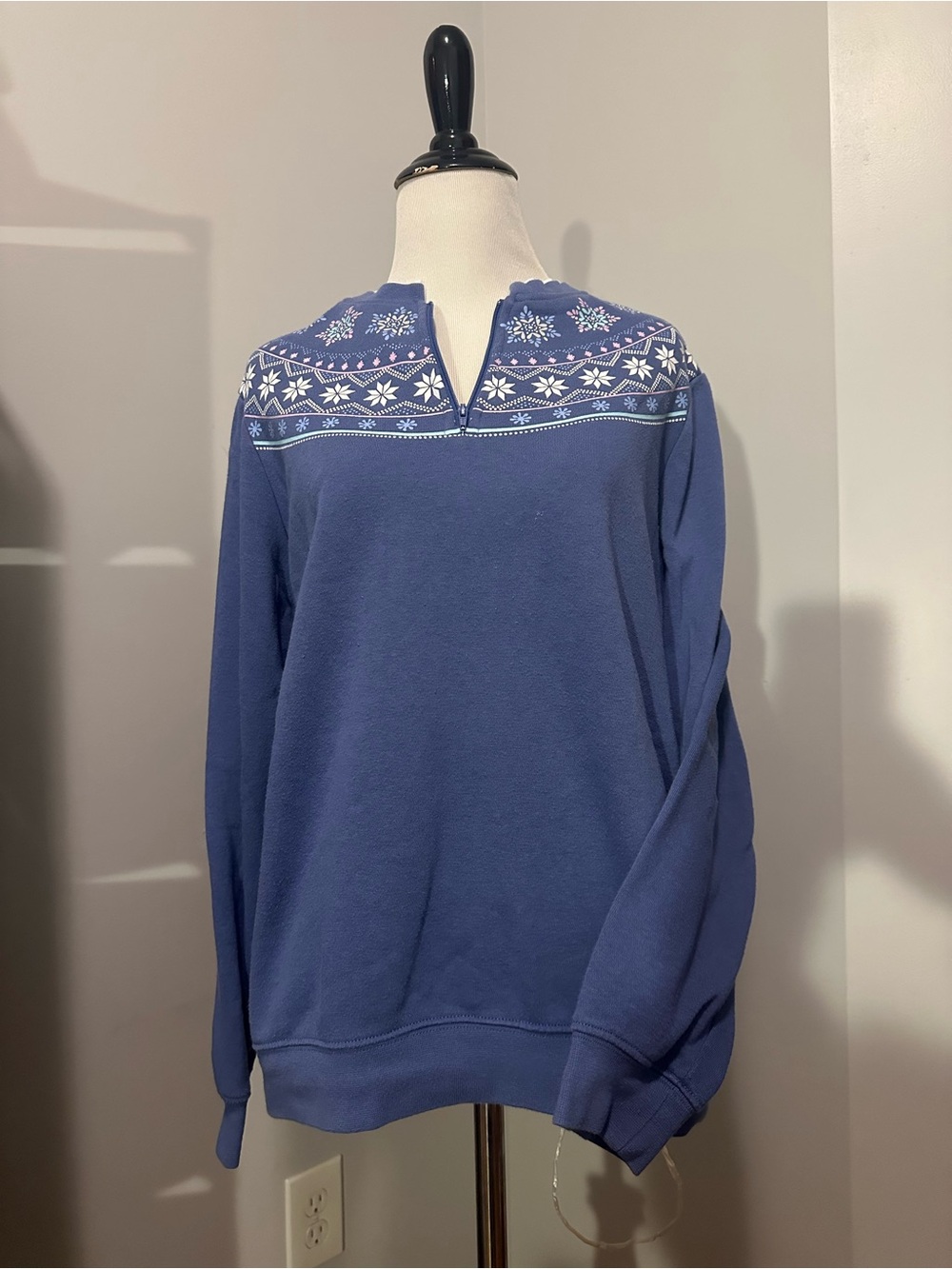 Blair Blue Crewneck Sweater with White Snowflake Yoke